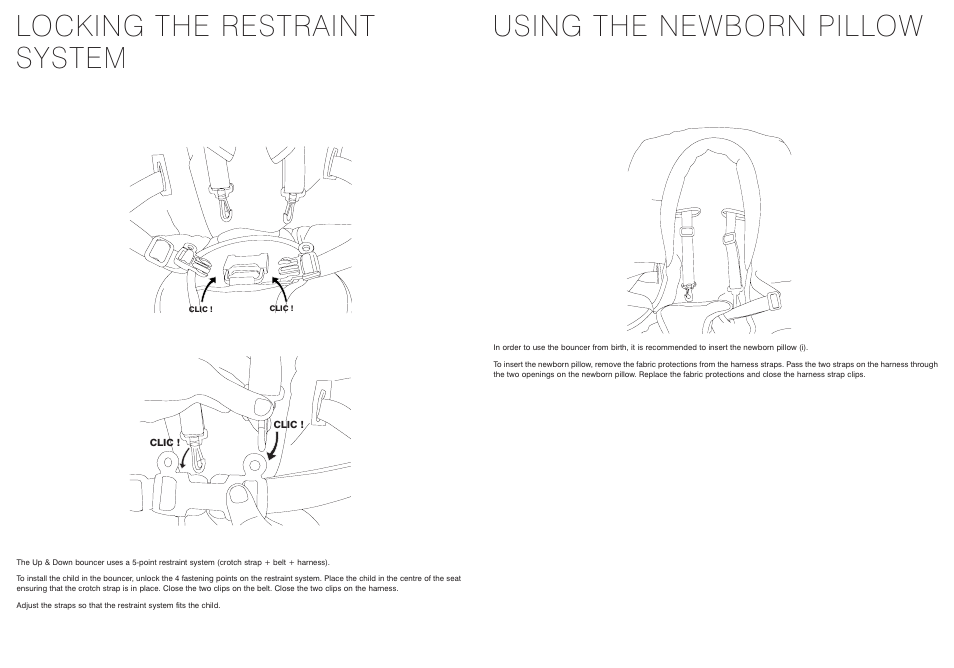Locking the restraint system, Using the newborn pillow | BEABA Up&Down bouncer User Manual | Page 10 / 30