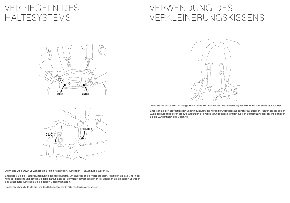 Verriegeln des haltesystems, Verwendung des verkleinerungskissens | BEABA Up&Down bouncer User Manual | Page 15 / 30