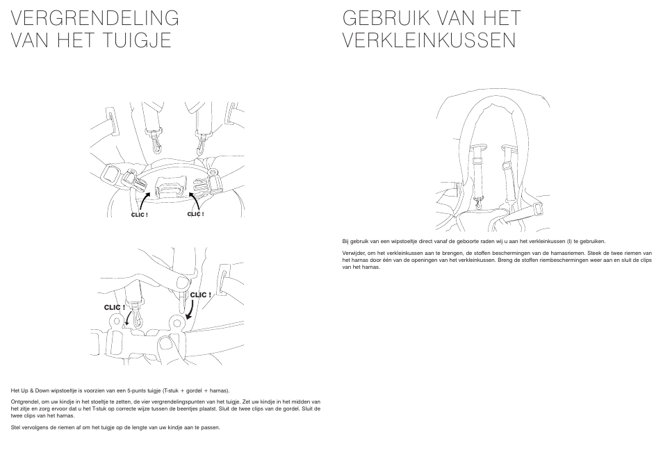 Vergrendeling van het tuigje, Gebruik van het verkleinkussen | BEABA Up&Down bouncer User Manual | Page 20 / 30