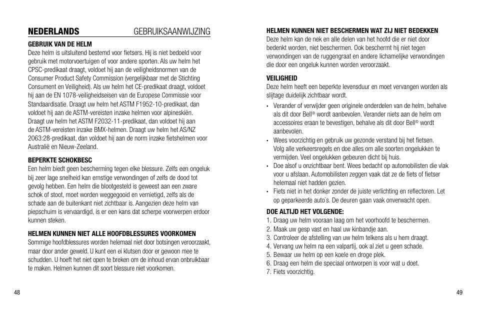 Nederlands gebruiksaanwijzing | Bell Bike Full-Face Helmet User Manual | Page 26 / 41