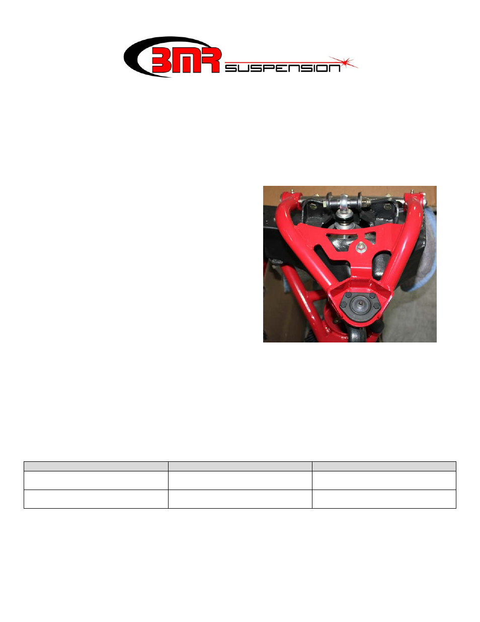 BMR Suspension AA028 User Manual | 1 page