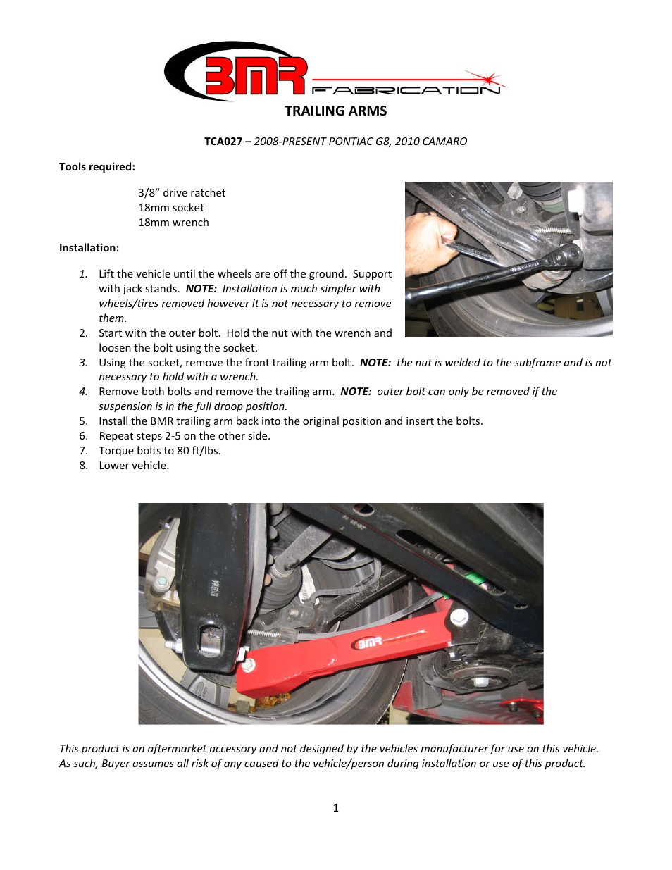 BMR Suspension TCA027 User Manual | 1 page