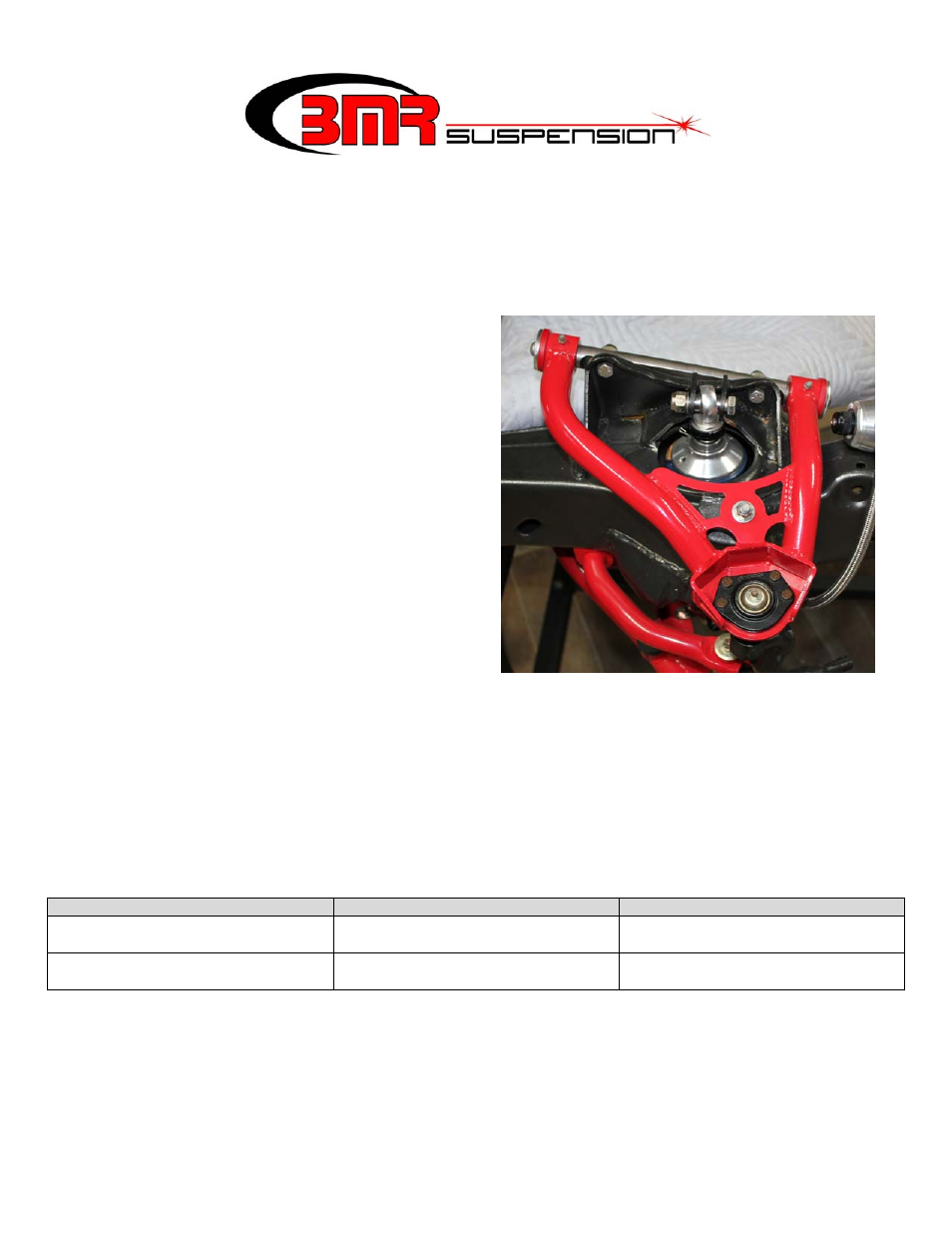 BMR Suspension AA027 User Manual | 1 page