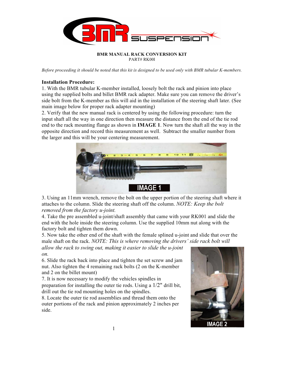 BMR Suspension RK001 User Manual | 2 pages