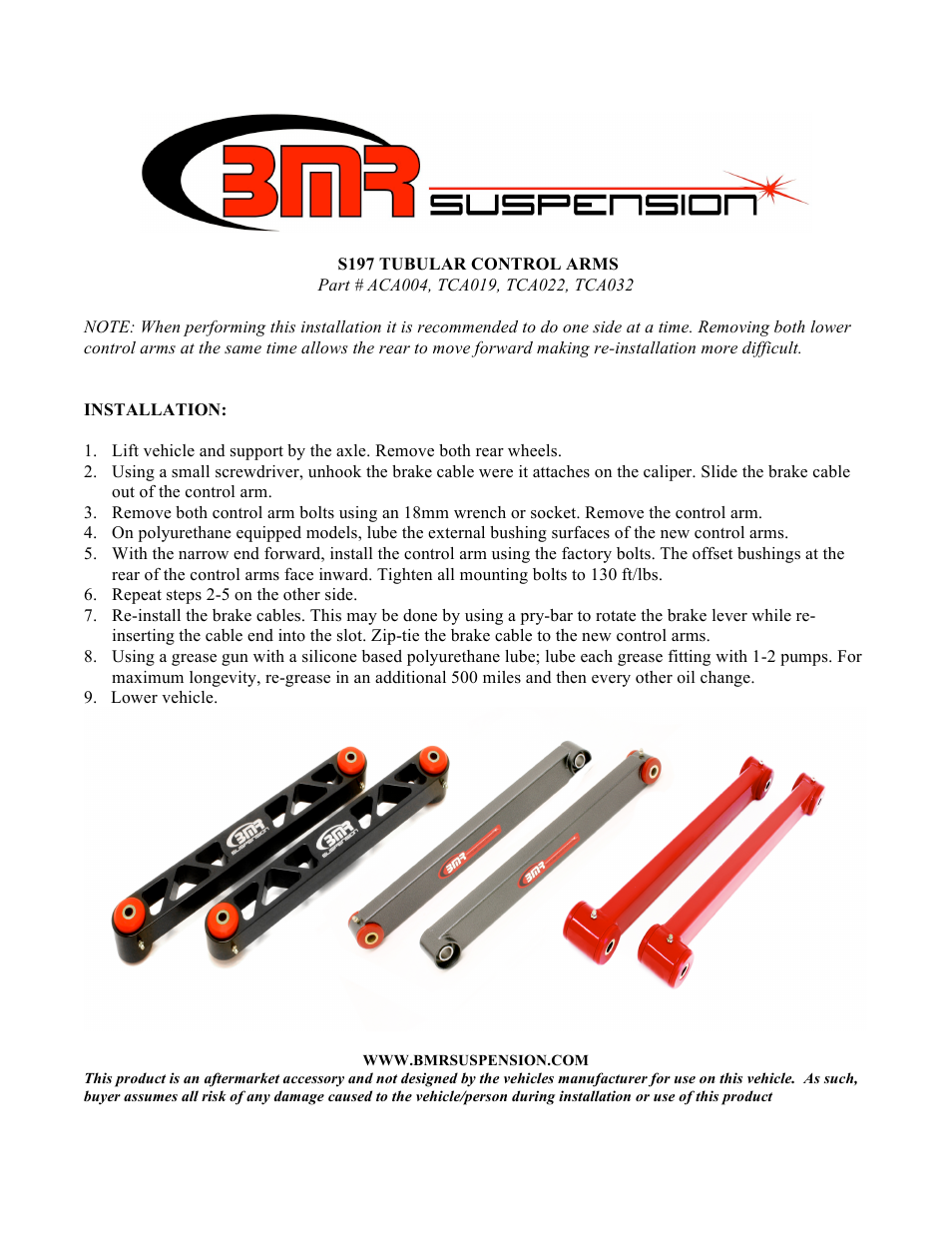 BMR Suspension TCA032 User Manual | 1 page