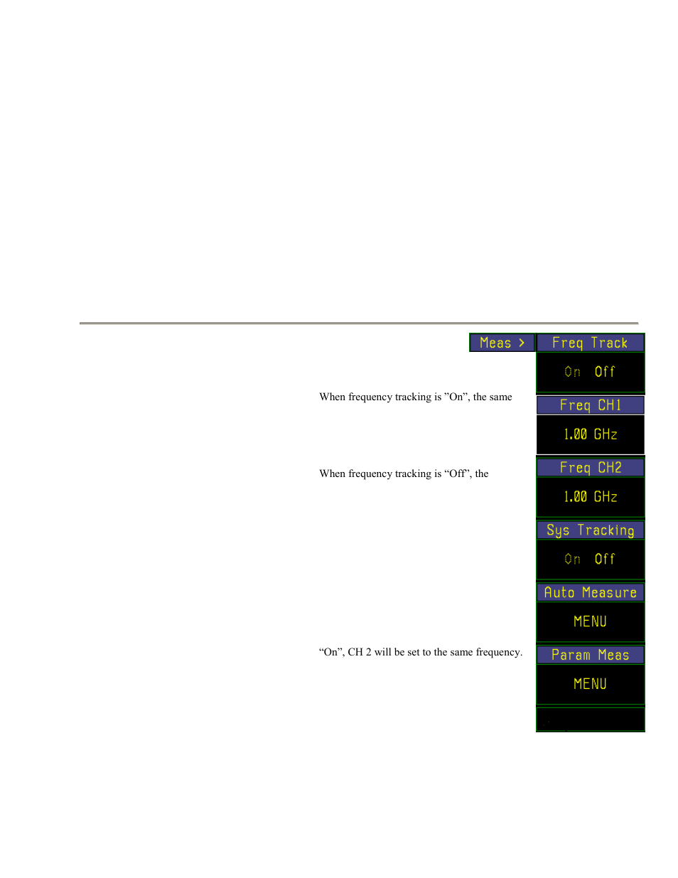 14 meas key and meas > menu, Table 4-14. meas > menu (pulse and modulated), 14 meas key and meas > menu -61 | Table 4-14. meas > menu (pulse and modulated) -61, Boonton 4500b rf peak power analyzer, Operation | Boonton 4500B Peak Power Meter User Manual | Page 133 / 372