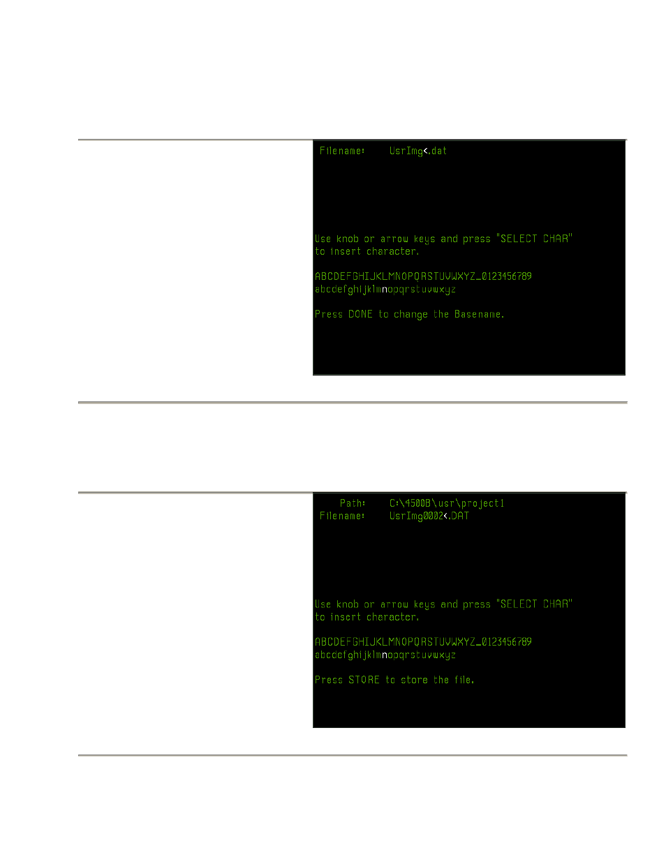 Table 4-38. prgm > inst store > filename > menu, Boonton 4500b rf peak power analyzer, Operation | Boonton 4500B Peak Power Meter User Manual | Page 163 / 372