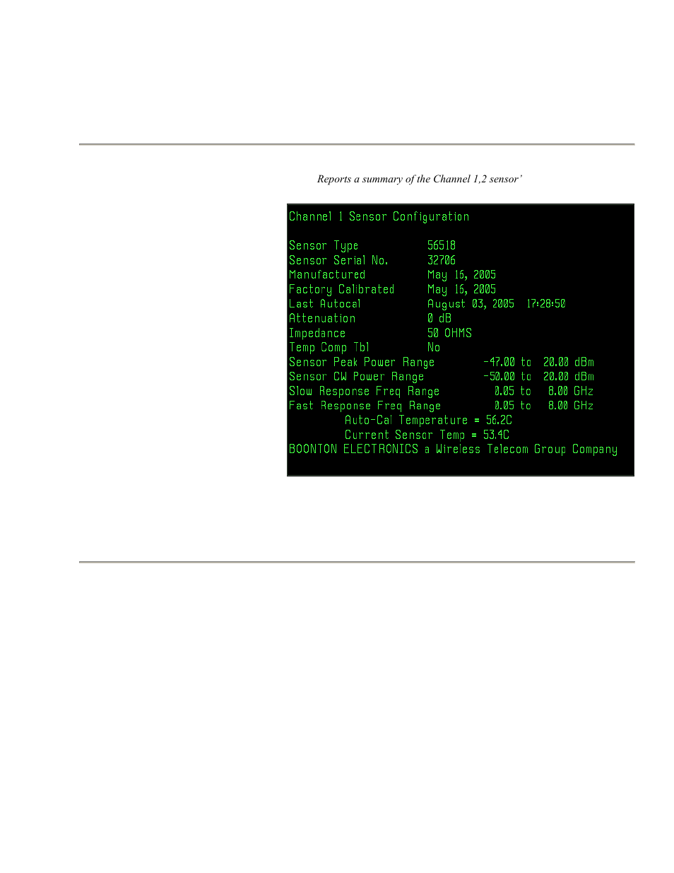 Table 4-54. spcl > sensor data > submenu, Table 4-54. spcl > sensor data > submenu -113, Boonton 4500b rf peak power analyzer | Operation | Boonton 4500B Peak Power Meter User Manual | Page 185 / 372