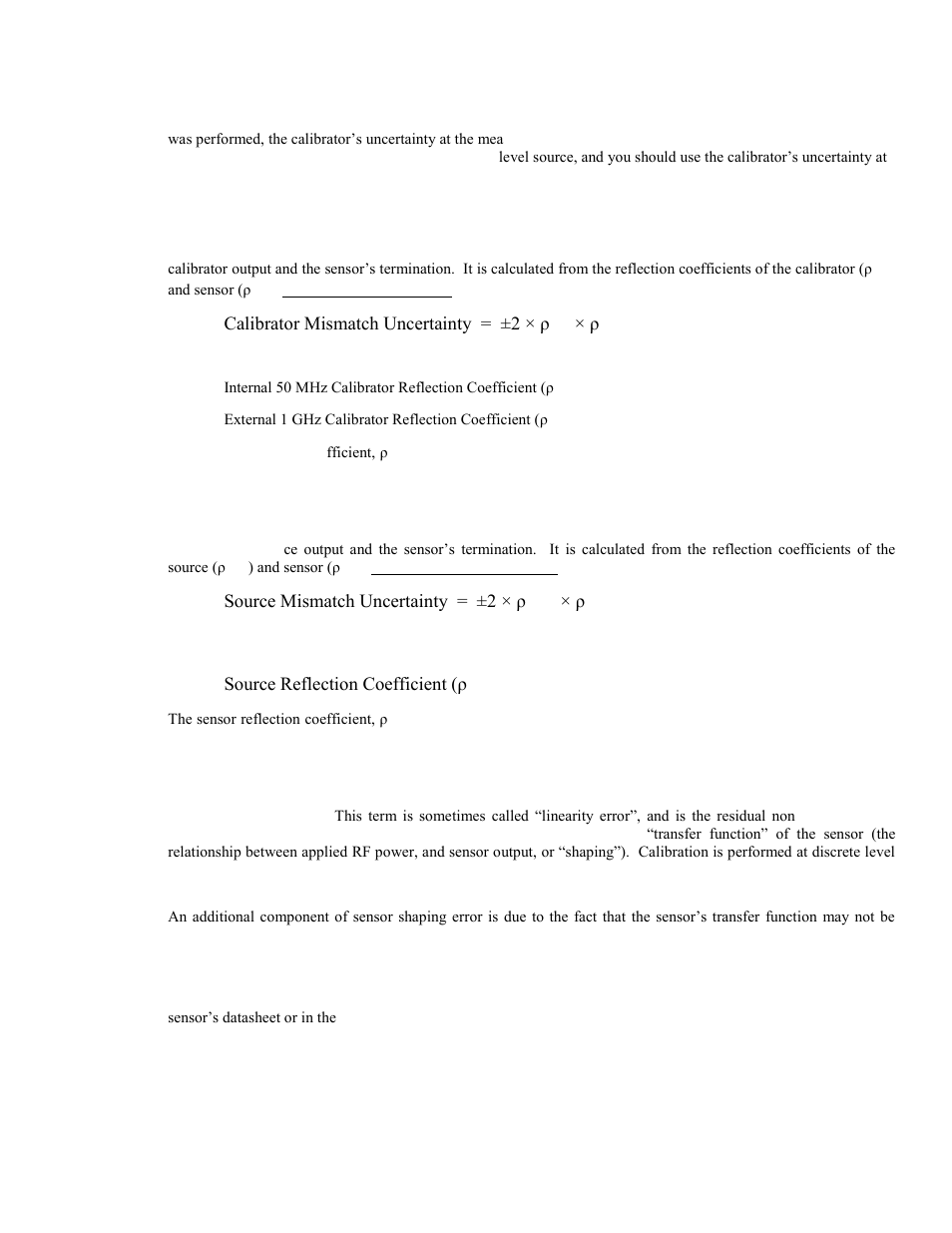 Boonton 4540 series rf power meter, Calibrator mismatch uncertainty = ±2 × ρ, Source mismatch uncertainty = ±2 × ρ | Source reflection coefficient (ρ, Swr - 1) / (swr + 1) | Boonton 4540 Peak Power Meter User Manual User Manual | Page 247 / 270