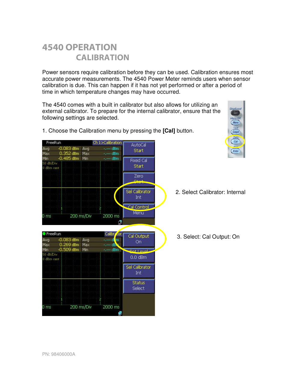 4540 operation, Calibration | Boonton 4540 Peak Power Meter Quick Start User Manual | Page 16 / 42