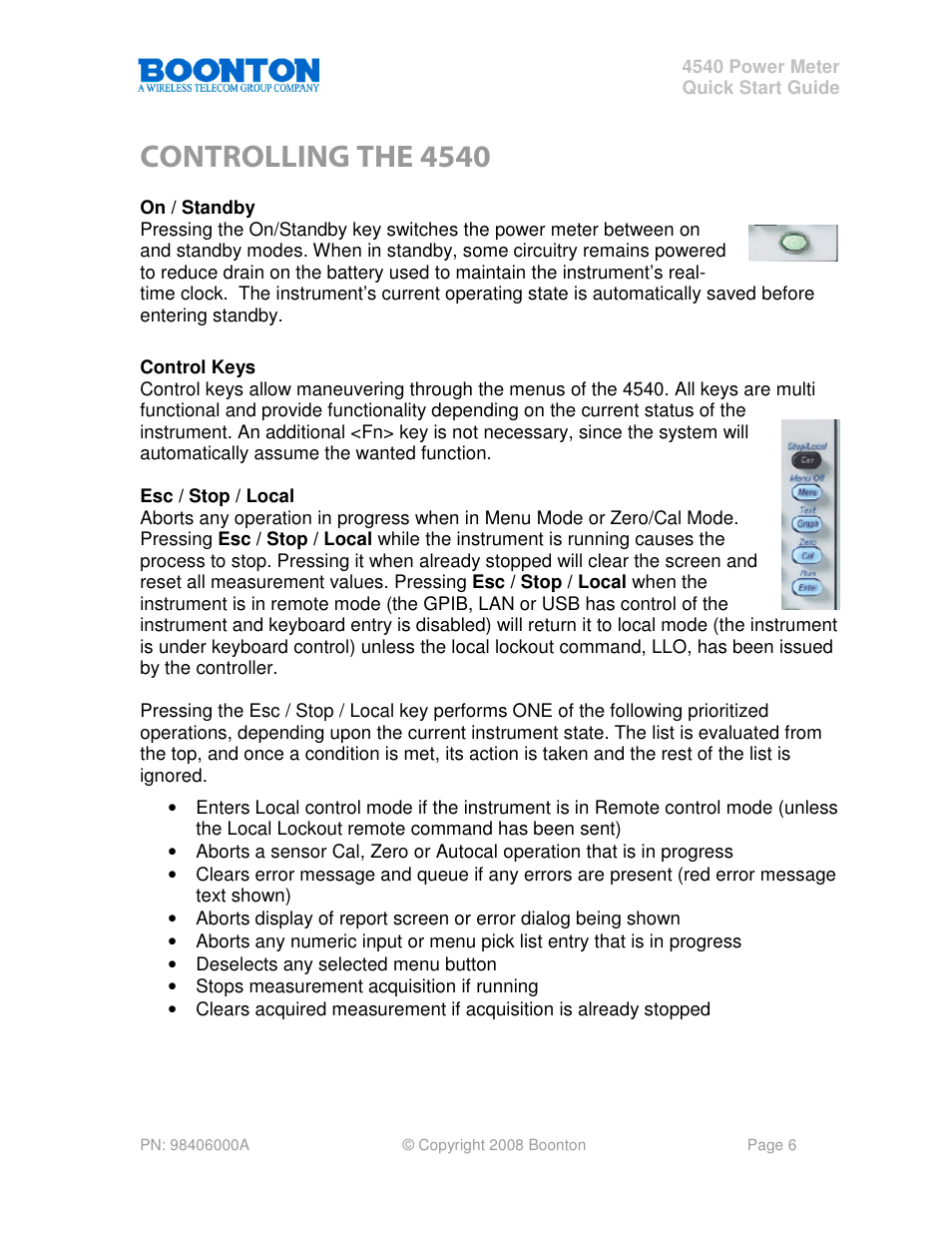 Controlling the 4540 | Boonton 4540 Peak Power Meter Quick Start User Manual | Page 6 / 42