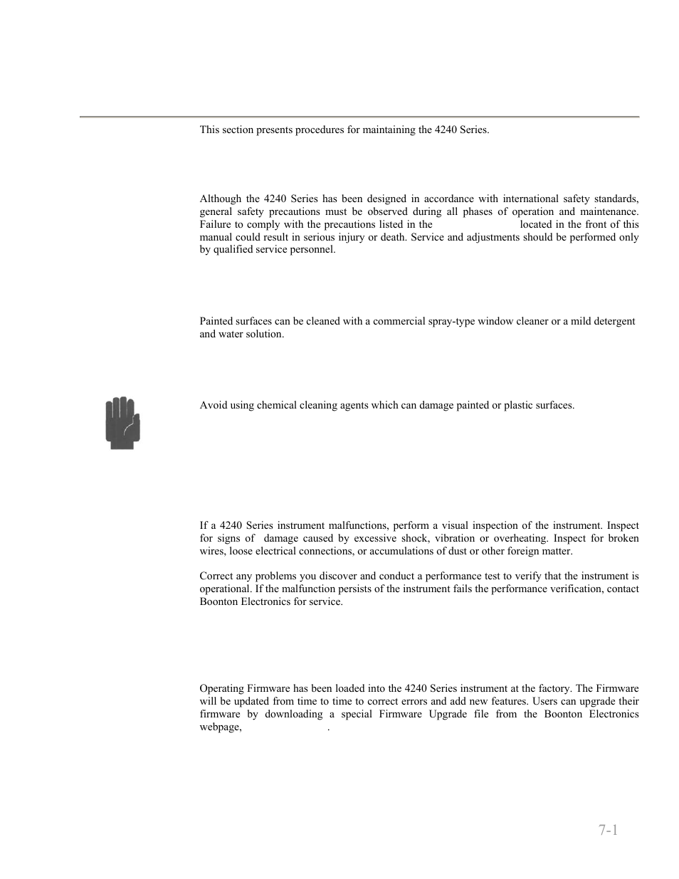 Maintenance, 1 safety, 2 cleaning | 3 inspection, 4 firmware upgrade, Maintenance -1, 1 safety -1, 2 cleaning -1, 3 inspection -1, 4 firmware upgrade -1 | Boonton 4240 RF Power Meter User Manual | Page 121 / 128