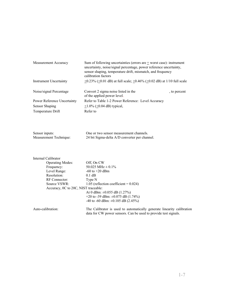 Uncertainties, Measurement system, Calibration source | Uncertainties -7, Measurement system -7, Calibration source -7, Boonton 4240 series rf power meter, General information 1-7 | Boonton 4240 RF Power Meter User Manual | Page 17 / 128