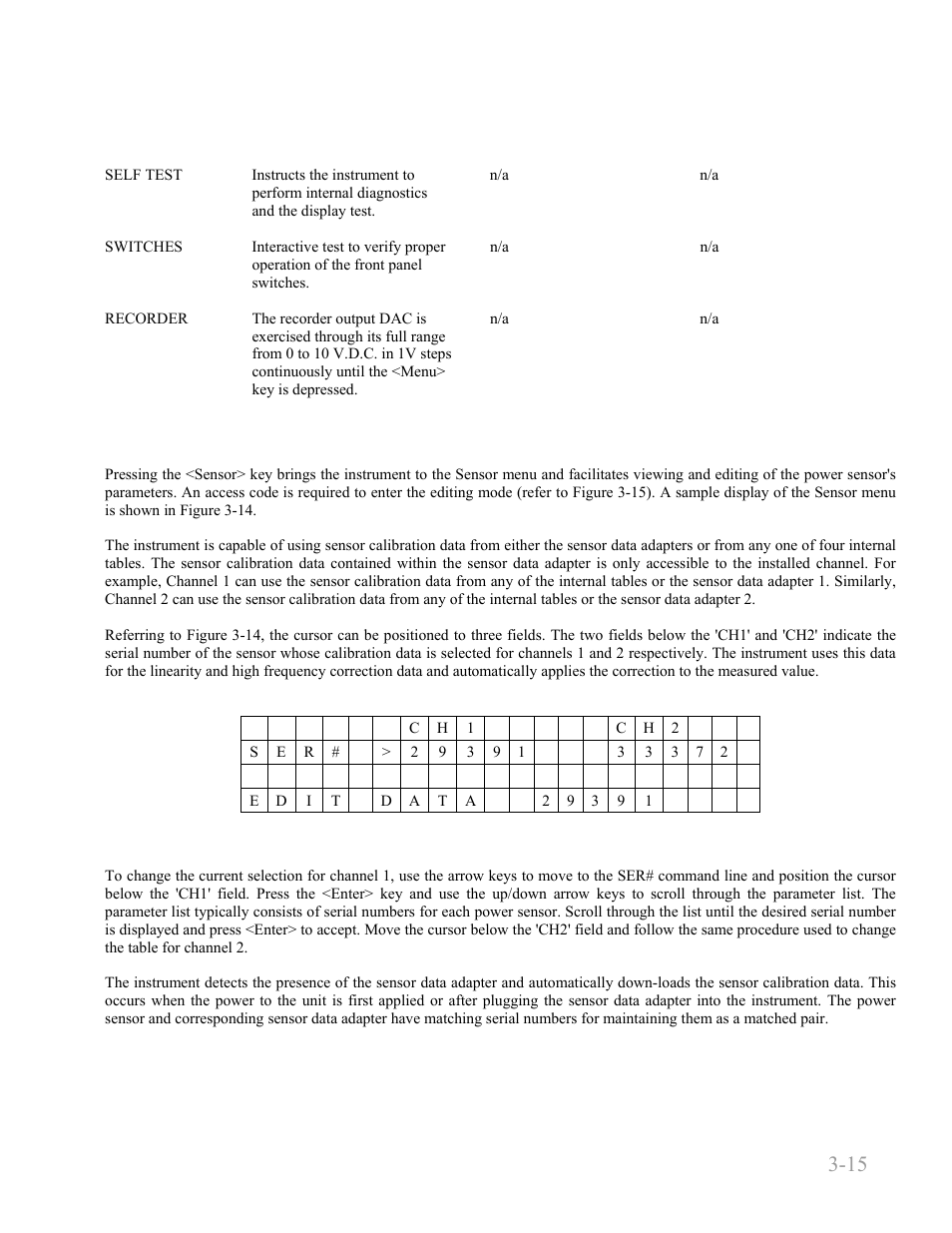 2 sensor key, 2 sensor key -15, Boonton 4240 series rf power meter | Getting started 3-15 | Boonton 4240 RF Power Meter User Manual | Page 39 / 128