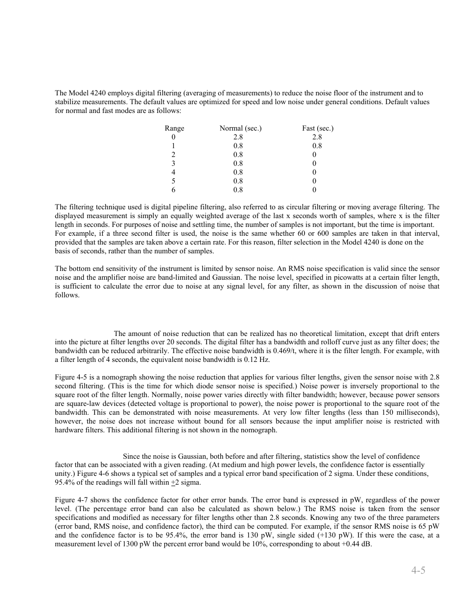 4 filtering, 5 noise, 4 filtering -5 | 5 noise -5, Boonton 4240 series rf power meter, Operation 4-5 | Boonton 4240 RF Power Meter User Manual | Page 51 / 128