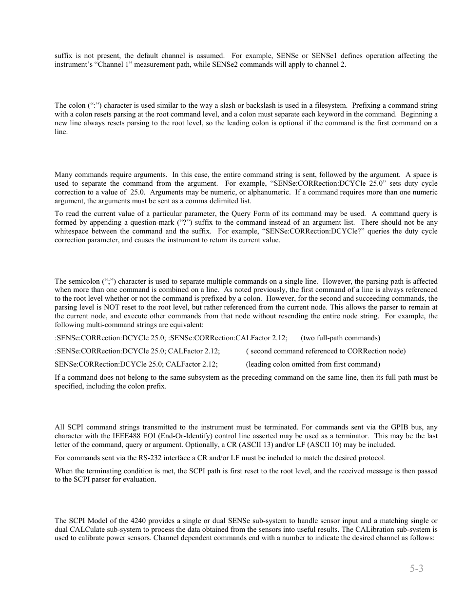 4 colon keyword separators, 5 command arguments and queries, 6 semicolon command separators | 7 command terminators, 8 4240 series scpi implementation, 4 colon keyword separators -3, 5 command arguments and queries -3, 6 semicolon command separators -3, 7 command terminators -3, 8 4240 series scpi implementation -3 | Boonton 4240 RF Power Meter User Manual | Page 63 / 128