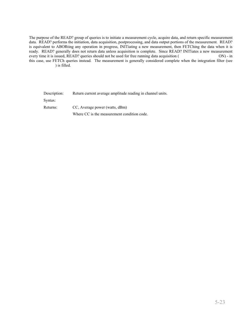 10 read queries, Read:cw:power, 10 read queries -23 | Read:cw:power? -23, Boonton 4240 series rf power meter, Remote operation 5-23 | Boonton 4240 RF Power Meter User Manual | Page 83 / 128