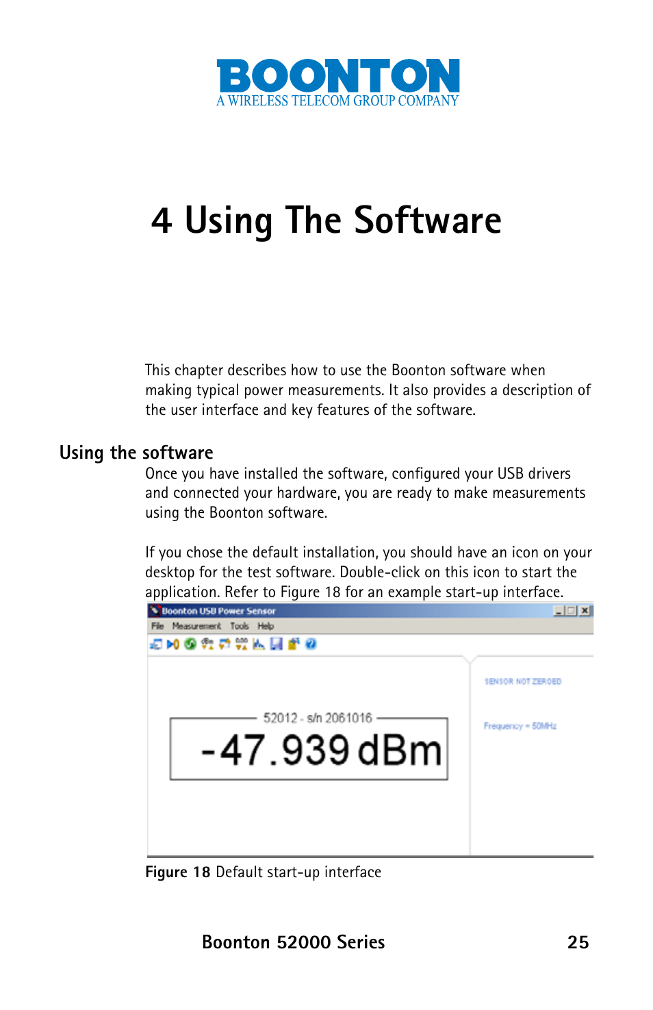 Using the software | Boonton 52000 Series USB CW Power Sensor User Manual | Page 25 / 68