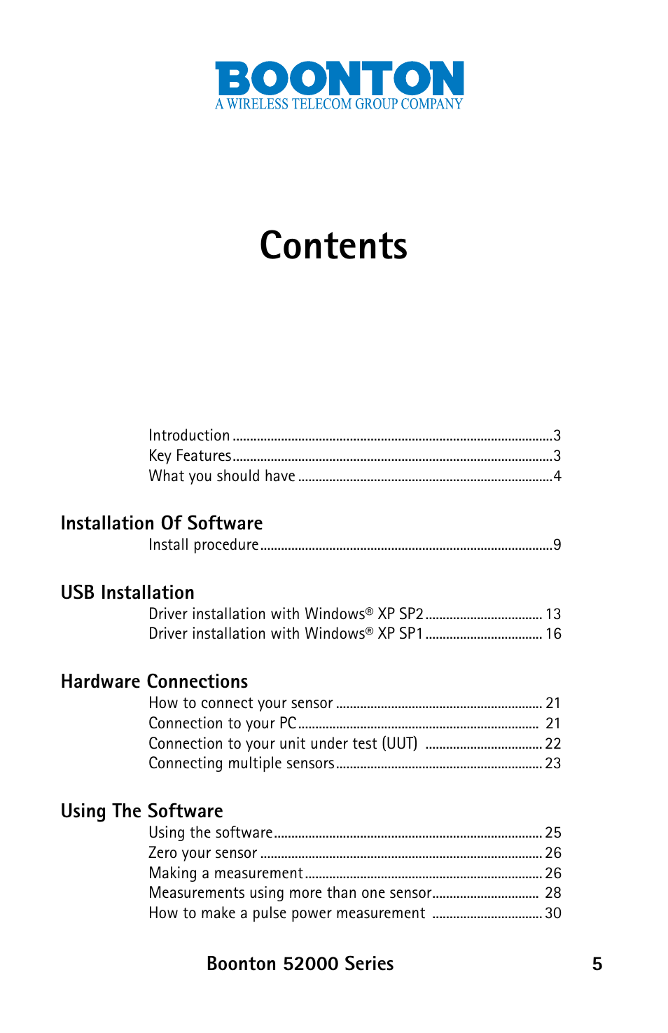 Boonton 52000 Series USB CW Power Sensor User Manual | Page 5 / 68