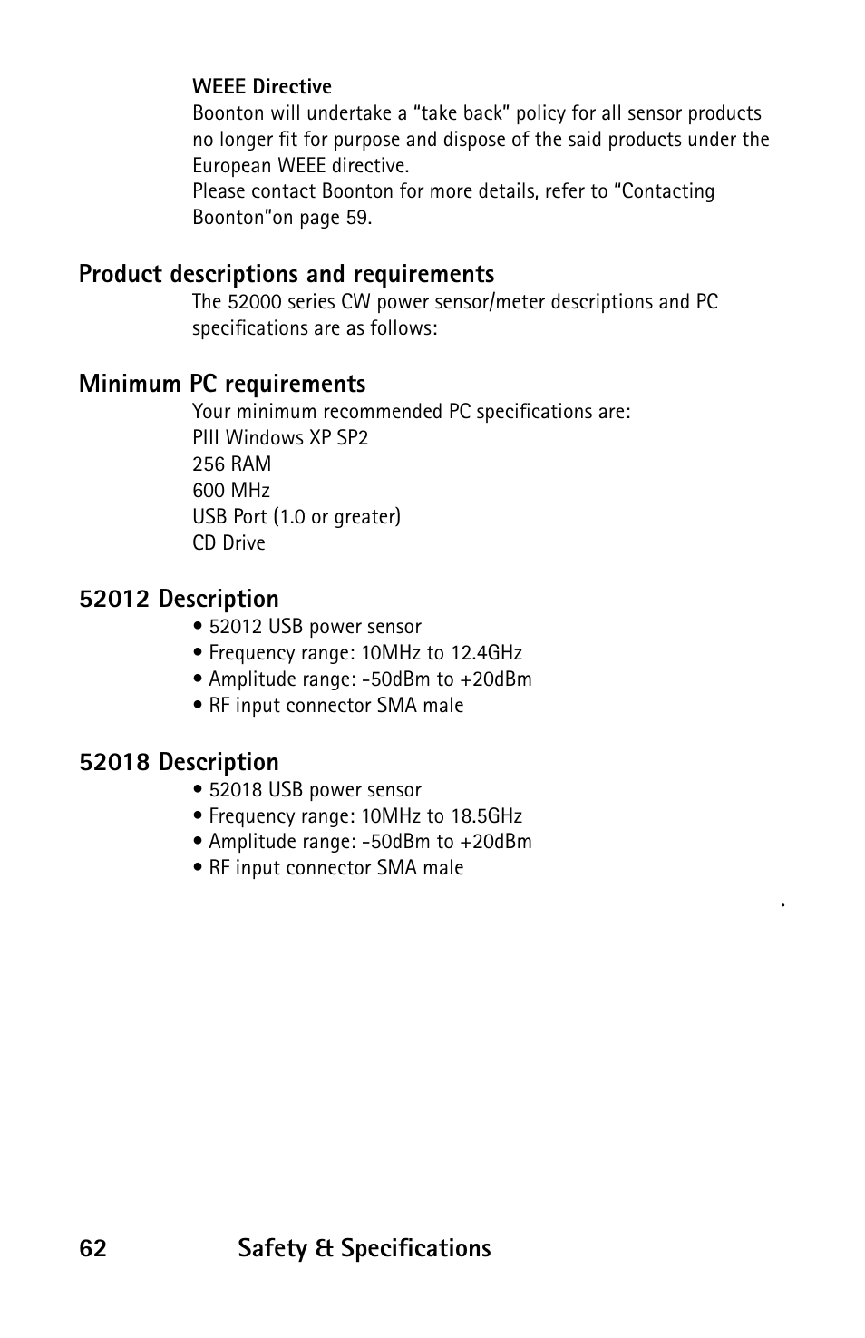 Boonton 52000 Series USB CW Power Sensor User Manual | Page 62 / 68