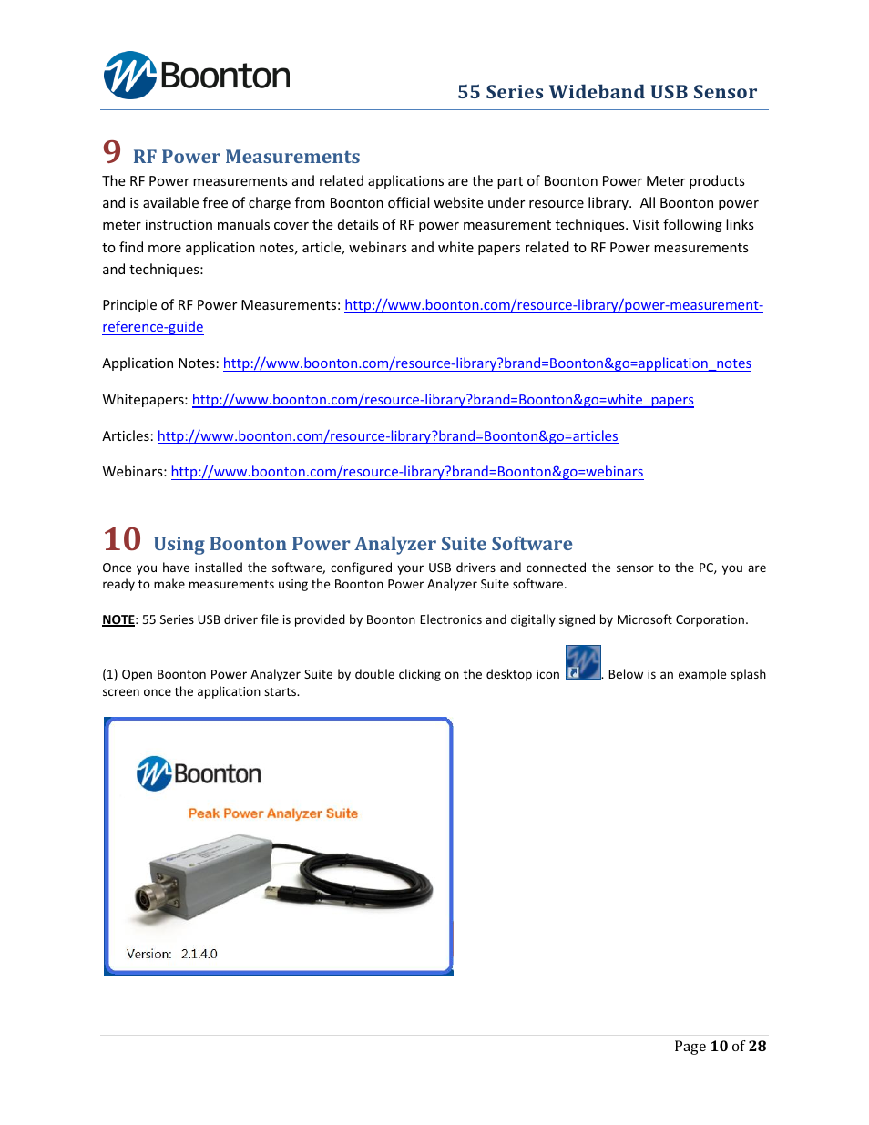 Rf power measurements, Using boonton power analyzer suite software | Boonton The New 55 Series Wideband USB Power Sensor User Manual | Page 10 / 28