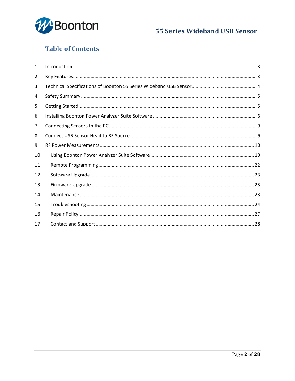 Boonton The New 55 Series Wideband USB Power Sensor User Manual | Page 2 / 28