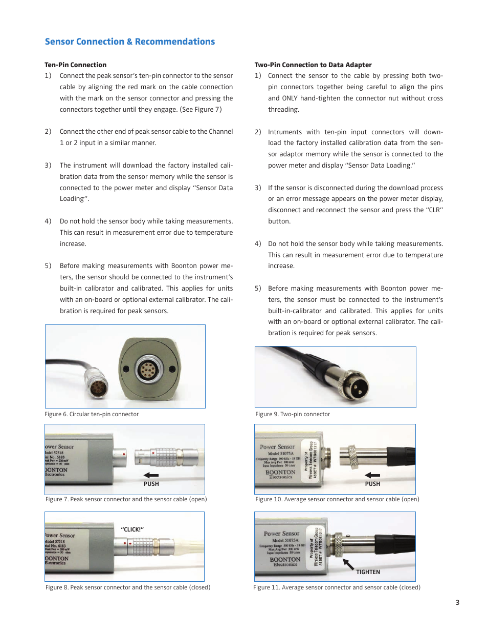Sensor connection & recommendations | Boonton Average & CW Power Sensors User Manual | Page 3 / 4