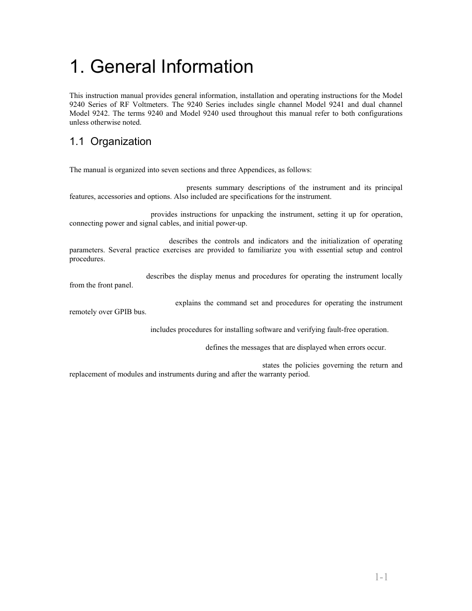 General information, 1 organization, General information -1 | 1 organization -1 | Boonton 9240 RF Voltmeter User Manual | Page 11 / 100