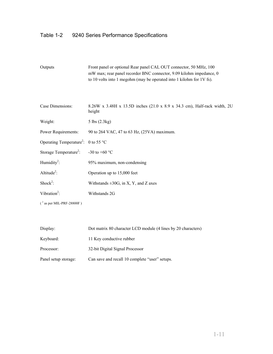 Physical and environmental characteristics, Other characteristics, Physical and environmental characteristics -11 | Other characteristics -11, Boonton 9240 series rf voltmeter, General information 1-11 | Boonton 9240 RF Voltmeter User Manual | Page 21 / 100