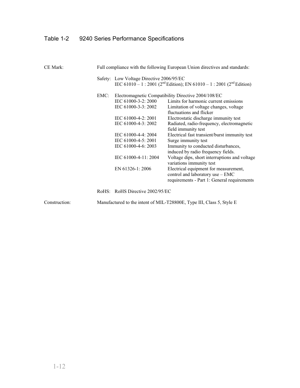 Regulatory characteristics, Regulatory characteristics -12, Boonton 9240 series rf voltmeter | General information 1-12 | Boonton 9240 RF Voltmeter User Manual | Page 22 / 100