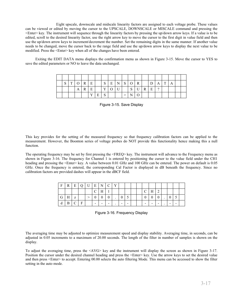 3 freq key, 4 avg key, 3 freq key -17 | 4 avg key -17, Boonton 9240 series rf voltmeter, Getting started 3-17 | Boonton 9240 RF Voltmeter User Manual | Page 43 / 100
