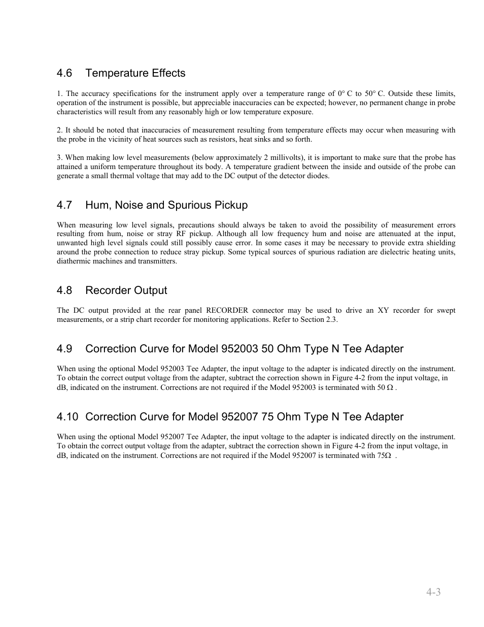 6 temperature effects, 7 hum, noise and spurious pickup, 8 recorder output | Temperature effects -3, Hum, noise and spurious pickup -3, Recorder output -3, Boonton 9240 series rf voltmeter | Boonton 9240 RF Voltmeter User Manual | Page 49 / 100