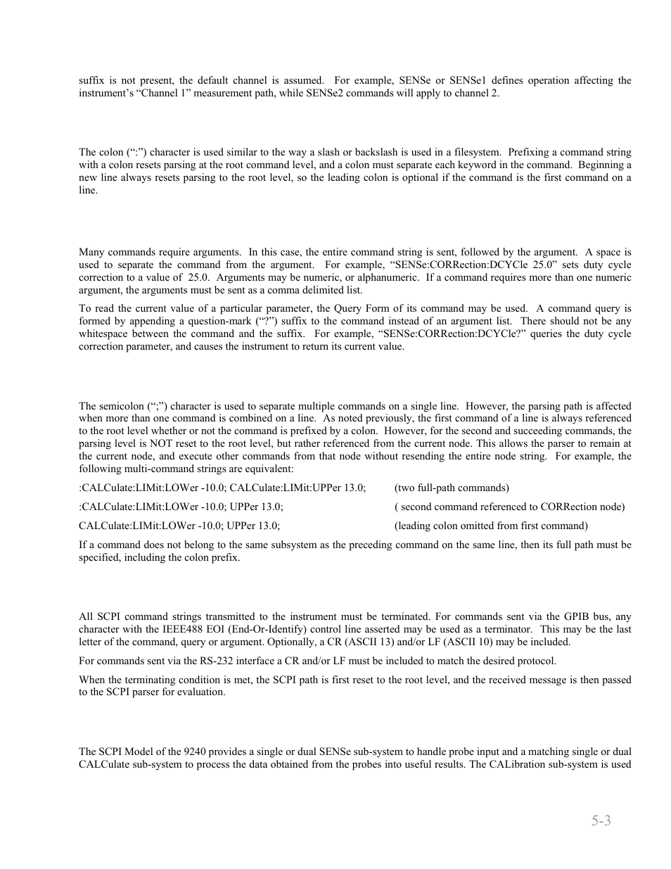 4 colon keyword separators, 5 command arguments and queries, 6 semicolon command separators | 7 command terminators, 8 9240 series scpi implementation, 4 colon keyword separators -3, 5 command arguments and queries -3, 6 semicolon command separators -3, 7 command terminators -3, 8 9240 series scpi implementation -3 | Boonton 9240 RF Voltmeter User Manual | Page 53 / 100