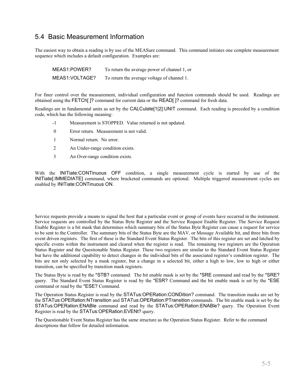 4 basic measurement information, 1 service request, 4 basic measurement information -5 | 1 service request -5, Boonton 9240 series rf voltmeter, Remote operation 5-5 | Boonton 9240 RF Voltmeter User Manual | Page 55 / 100