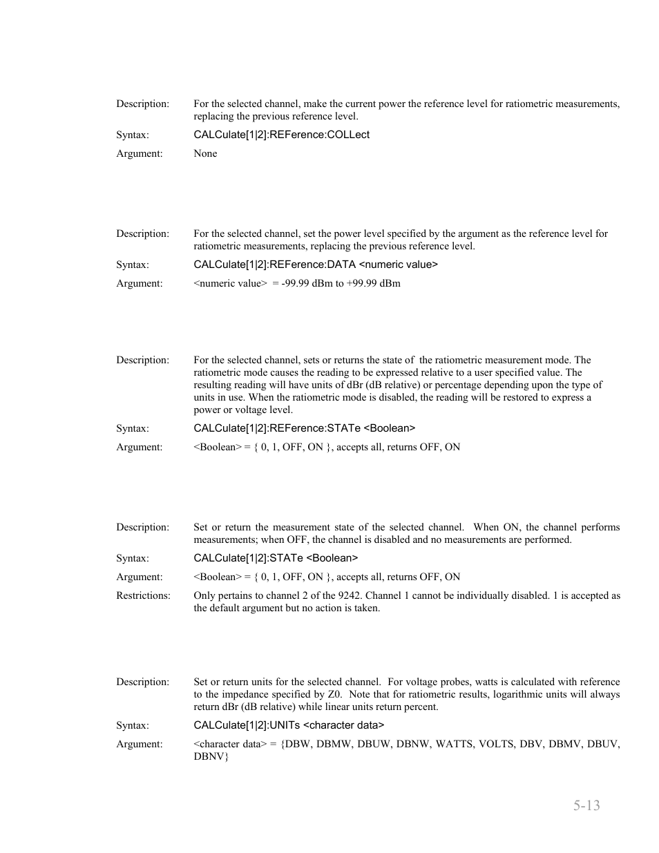 Calculate:reference:collect, Calculate:reference:data, Calculate:reference:state | Calculate:state, Calculate:units, Calculate:reference:collect -13, Calculate:reference:data -13, Calculate:reference:state -13, Calculate:state -13, Calculate:units -13 | Boonton 9240 RF Voltmeter User Manual | Page 63 / 100