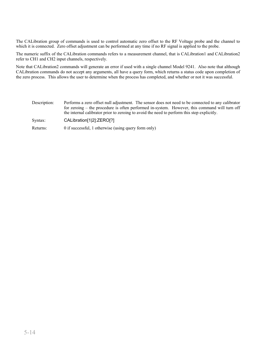 3 calibration subsystem, Calibration:zero, 3 calibration subsystem -14 | Calibration:zero -14, Boonton 9240 series rf voltmeter, Remote operation 5-14 | Boonton 9240 RF Voltmeter User Manual | Page 64 / 100