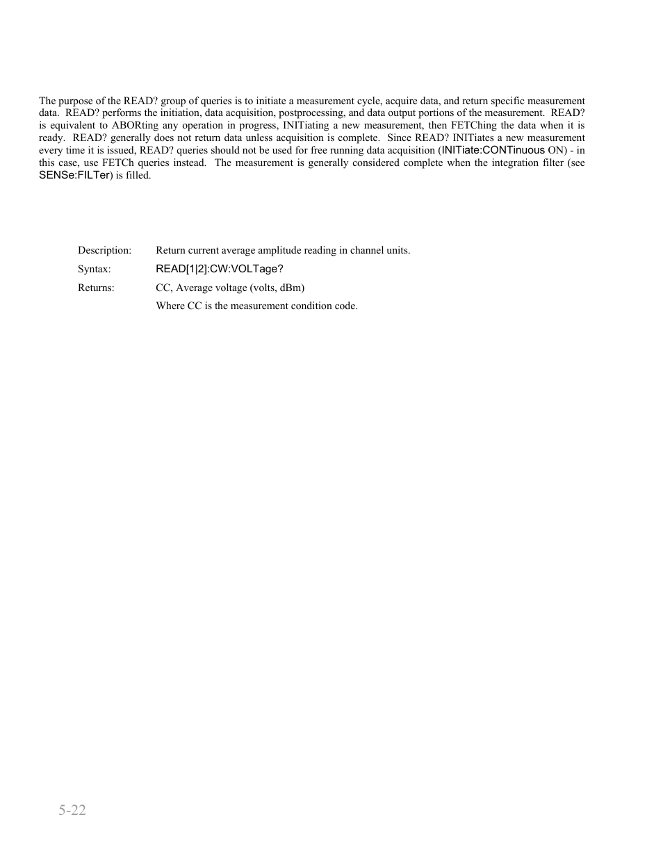 10 read queries, Read:cw:voltage, 10 read queries -22 | Read:cw:voltage? -22, Boonton 9240 series rf voltmeter, Remote operation 5-22 | Boonton 9240 RF Voltmeter User Manual | Page 72 / 100