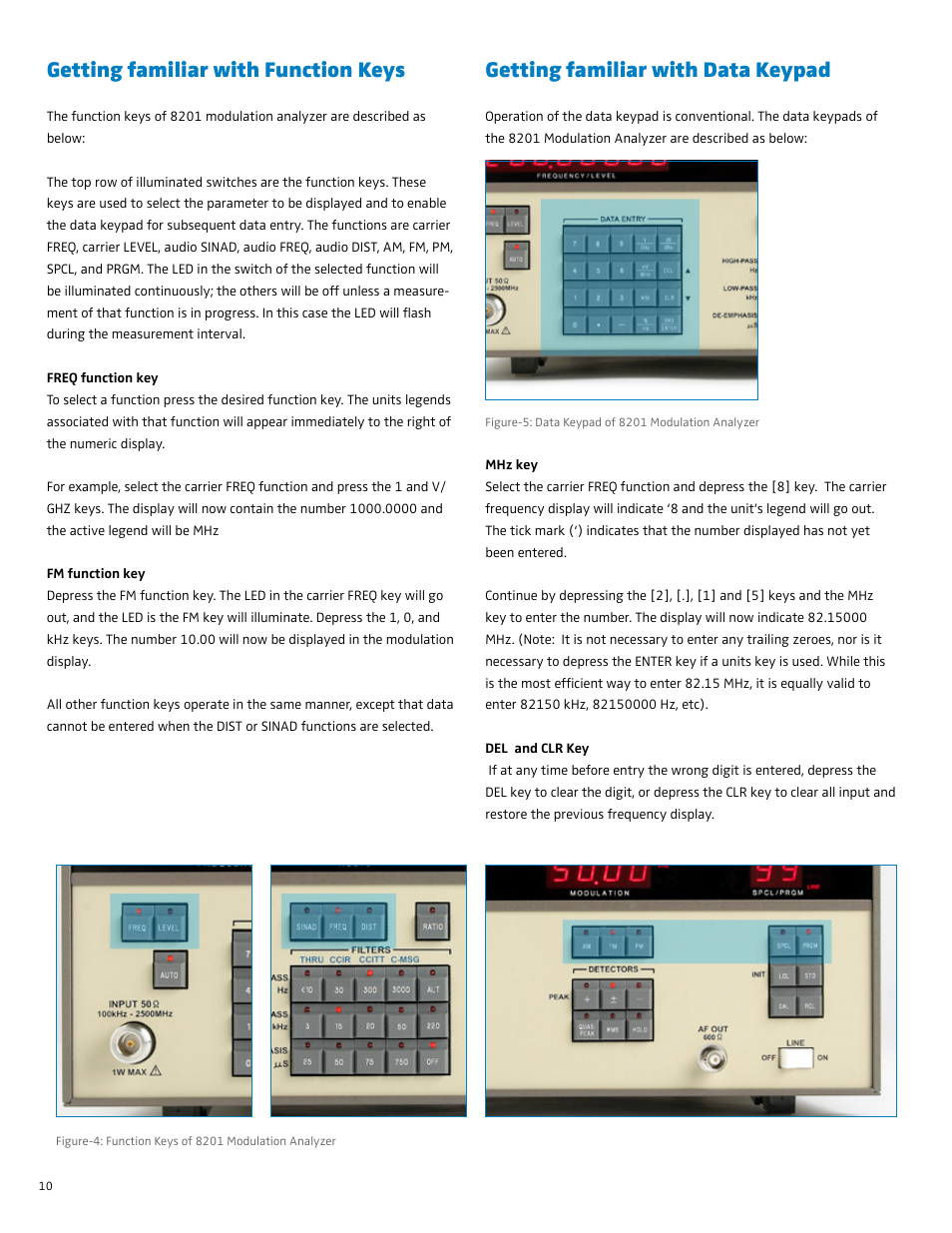 Getting familiar with data keypad, Getting familiar with function keys | Boonton 8201 Modulation Analyzer Quick Start User Manual | Page 10 / 14