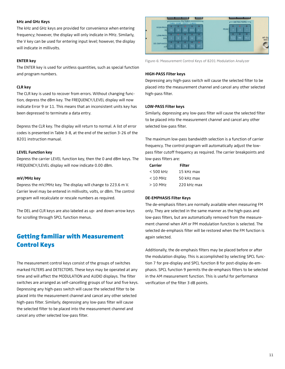 Getting familiar with measurement control keys | Boonton 8201 Modulation Analyzer Quick Start User Manual | Page 11 / 14