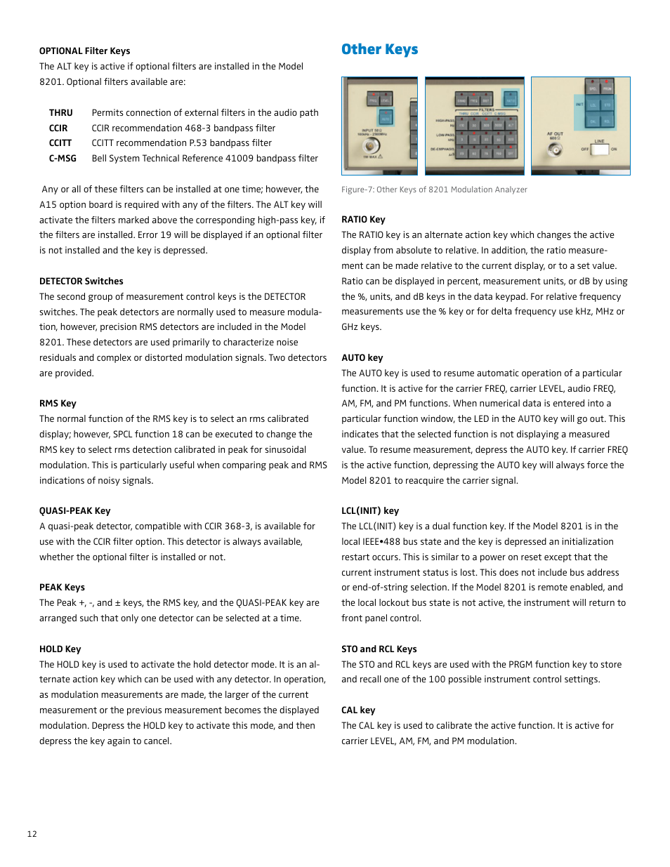 Other keys | Boonton 8201 Modulation Analyzer Quick Start User Manual | Page 12 / 14