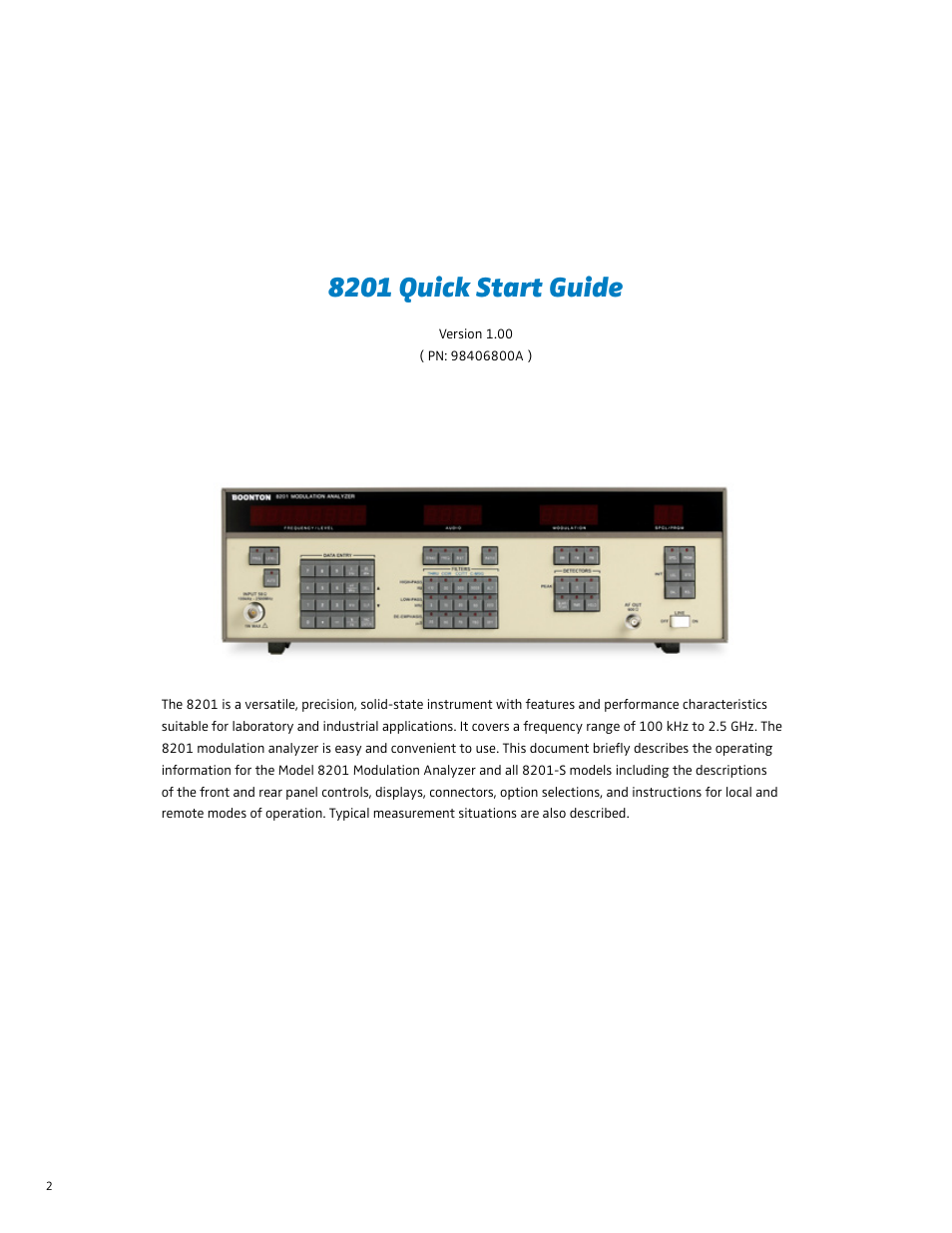 8201 quick start guide | Boonton 8201 Modulation Analyzer Quick Start User Manual | Page 2 / 14