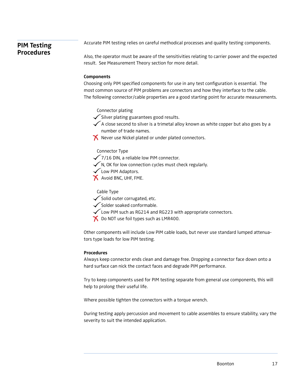 Pim testing procedures | Boonton PIM 21 User Manual User Manual | Page 17 / 31