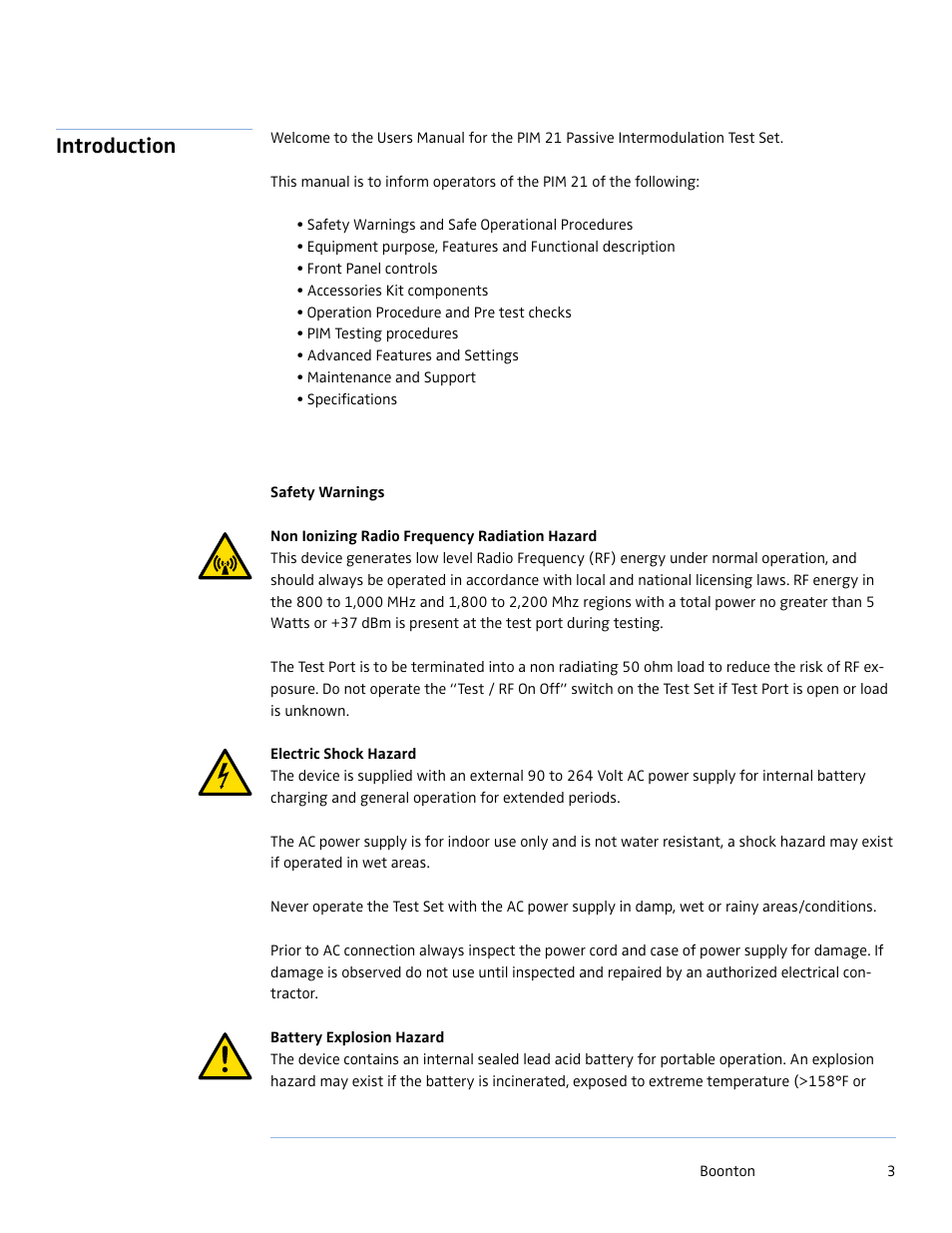 Introduction | Boonton PIM 21 User Manual User Manual | Page 3 / 31