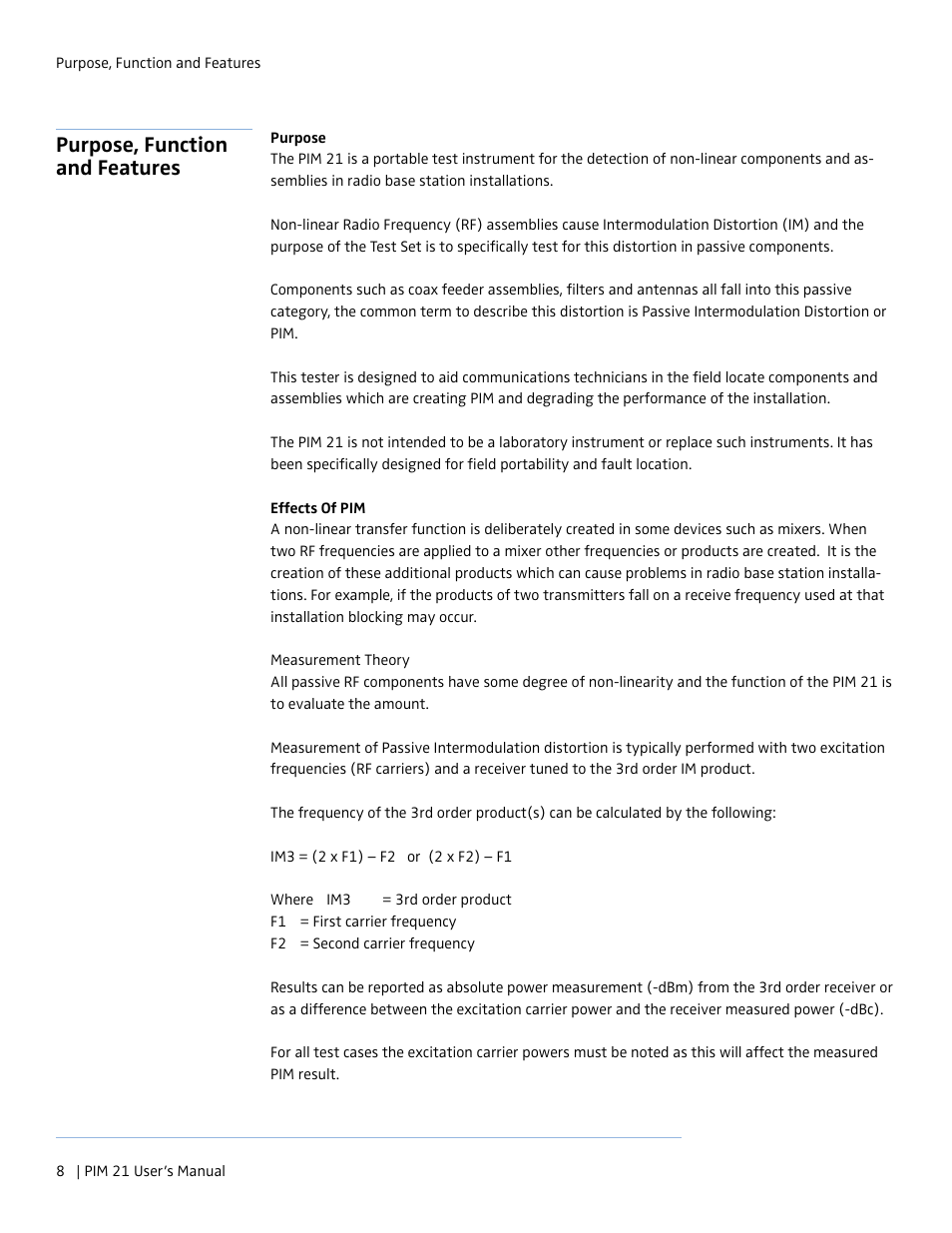 Purpose, function and features | Boonton PIM 21 User Manual User Manual | Page 8 / 31