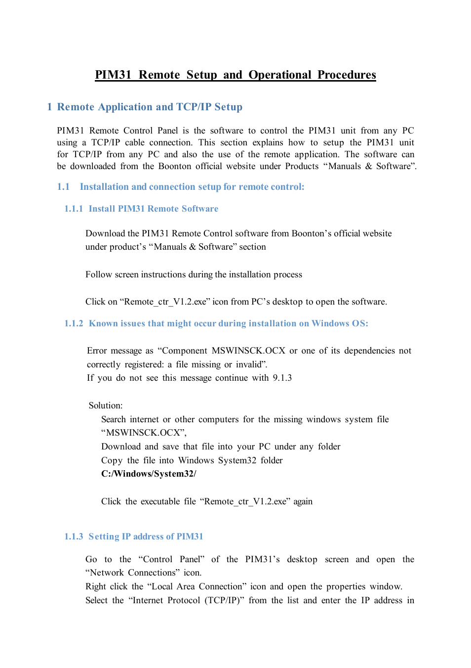 Boonton PIM 31 Remote Control User Manual | 5 pages