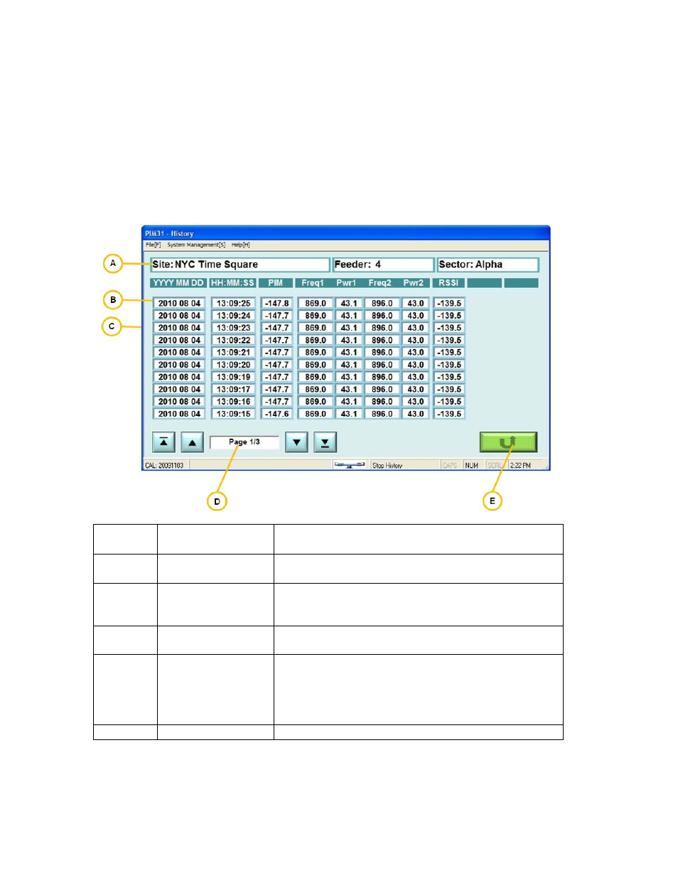 5 history screen, History screen | Boonton PIM 31 User Manual User Manual | Page 40 / 110