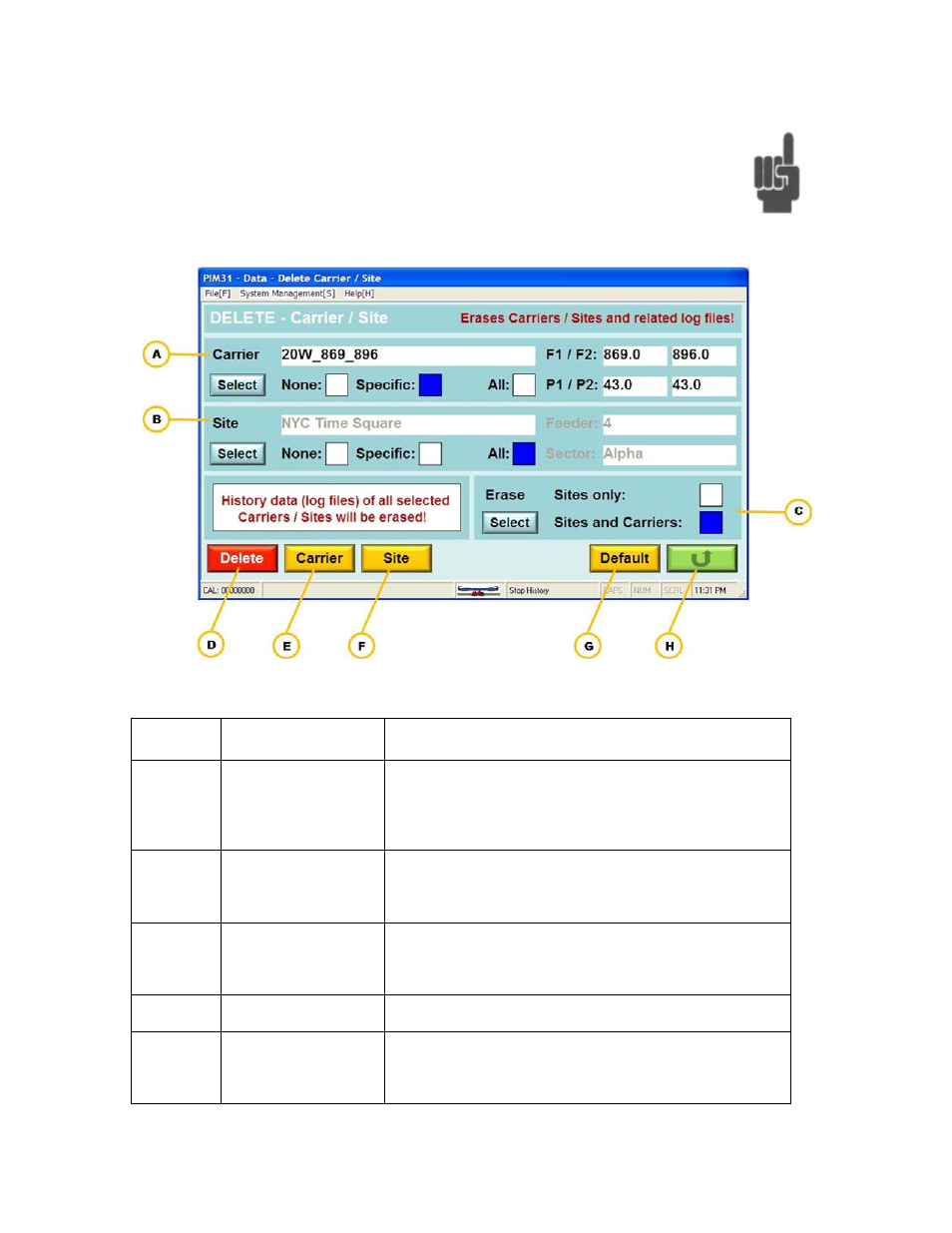 Data delete carrier & site | Boonton PIM 31 User Manual User Manual | Page 46 / 110