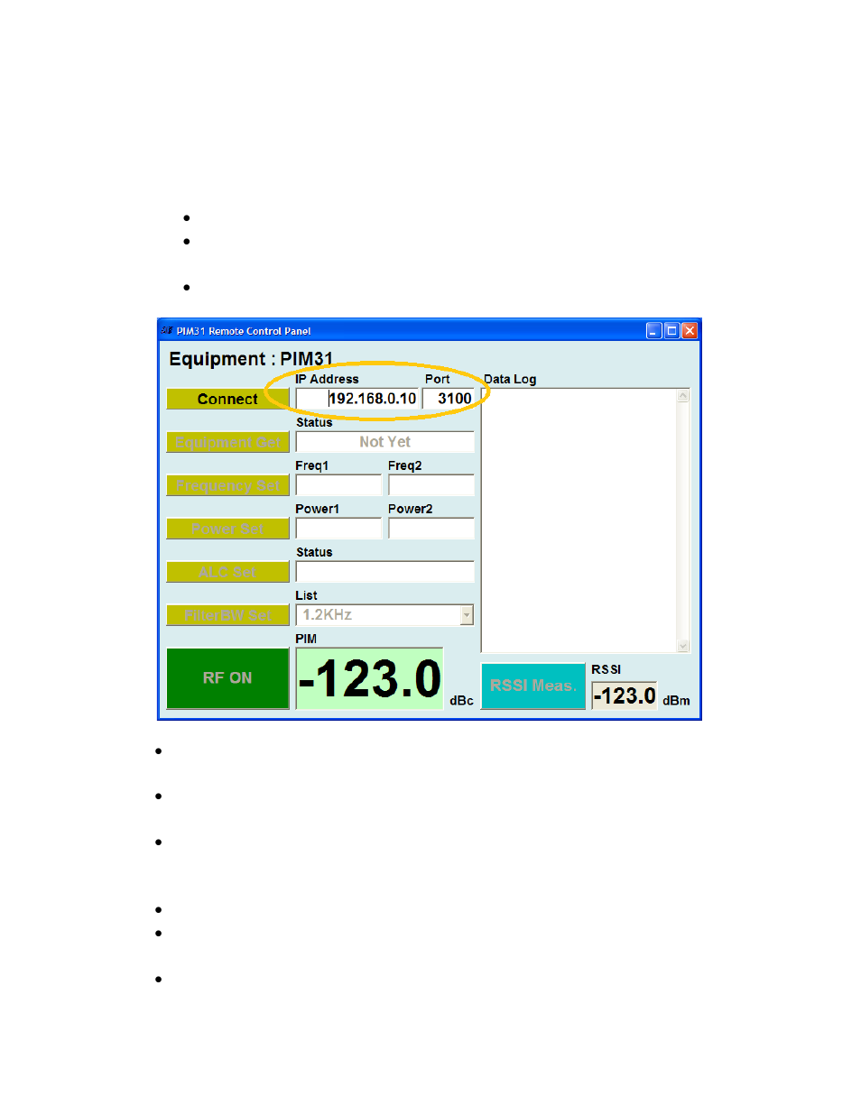 2 using pim31 remote application, 1 enter ip address and port, Using pim31 remote application | Enter ip address and port | Boonton PIM 31 User Manual User Manual | Page 70 / 110