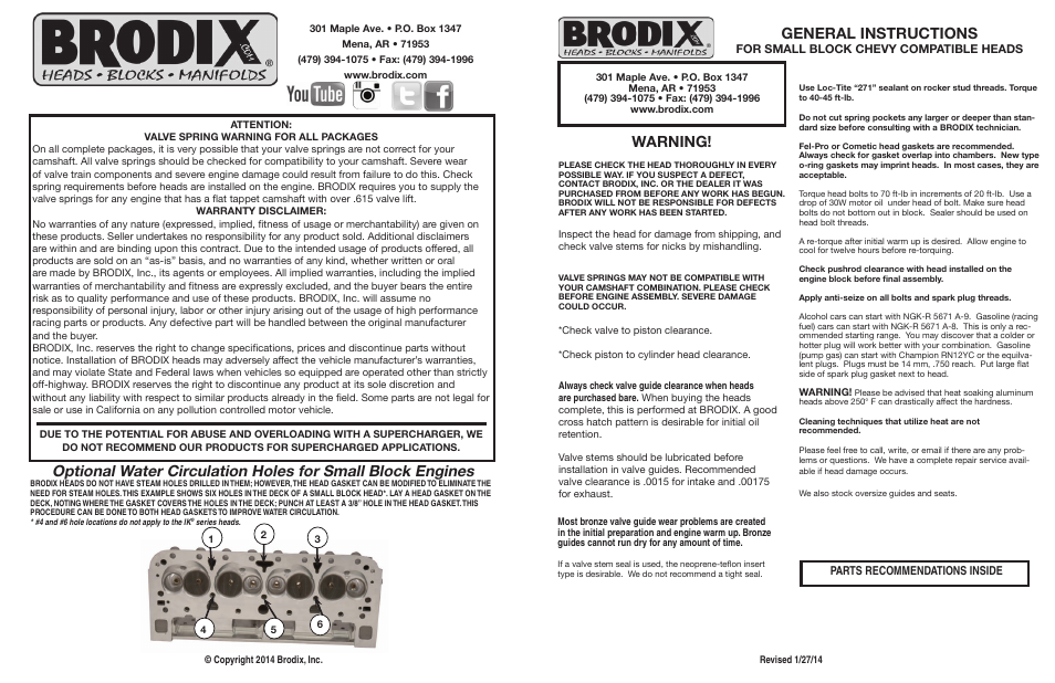Brodix Small Block Chevy Compatible Head User Manual | 2 pages