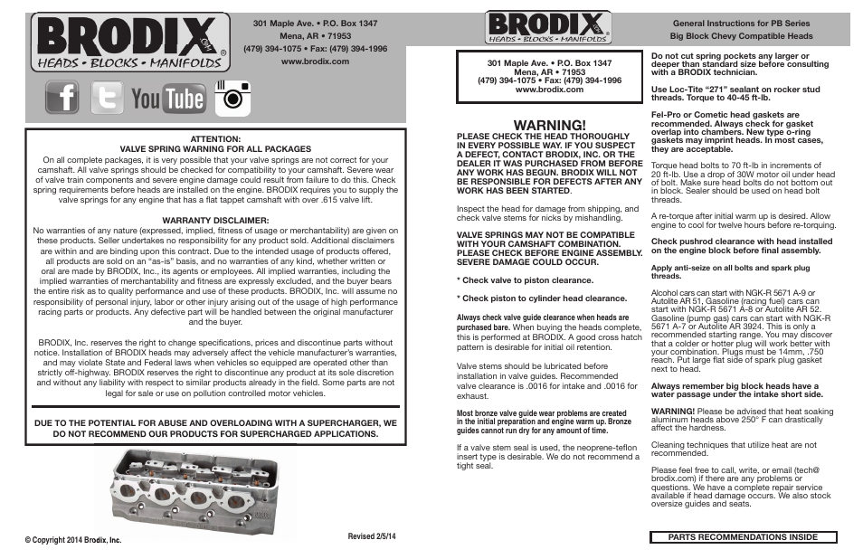 Brodix 5 Inch Bore Spacing Head User Manual | 2 pages